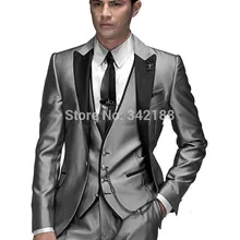/Яркие Серебряные смокинги для жениха/черные атласные отвороты лучшие мужские для шаферов мужские свадебные костюмы/западные свадебные костюмы