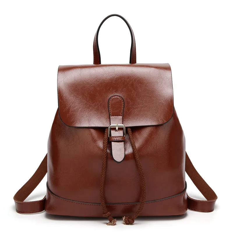 MJ Women PU Leather Backpack Female Travel Bag Solid Color Daypack Lady's Large Backpack Leather School Bag for Teenage Girls (6)
