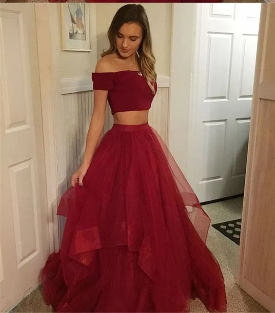 Evening Dress Long Boat Neck Two pieces Tulle Party Gowns Evening Gowns Formal Elegant Prom Gowns Vestido De Festa Longo Evening Dress Long Boat Neck Two pieces Tulle Party Gowns Evening Gowns Formal Elegant Prom Gowns Vestido De Festa Longo