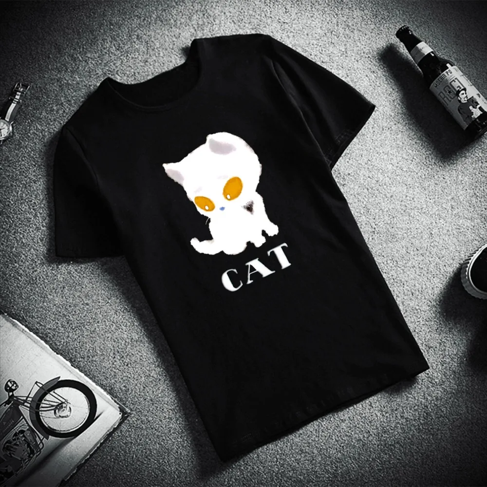 Новая футболка из хлопка, Kawaii Cat Harajuku, эстетический принт, топы с короткими рукавами и футболки, модная повседневная футболка, одежда унисекс