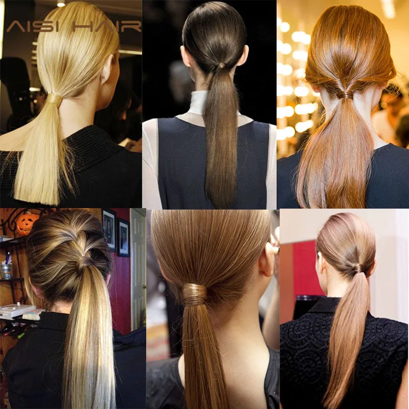 AISI HAIR Synthetic Fake Hair Wraparound Ponytail Extensions 16 Colors Available High Temperature Fiber for Women