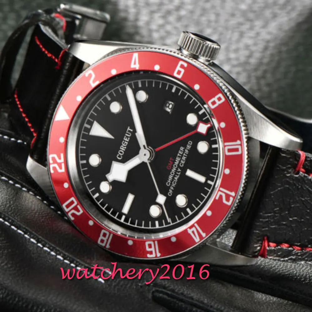 41 мм Corgeut автоматические часы сапфировый черный циферблат часы механические часы классические мужские часы лучший бренд класса люкс GMT