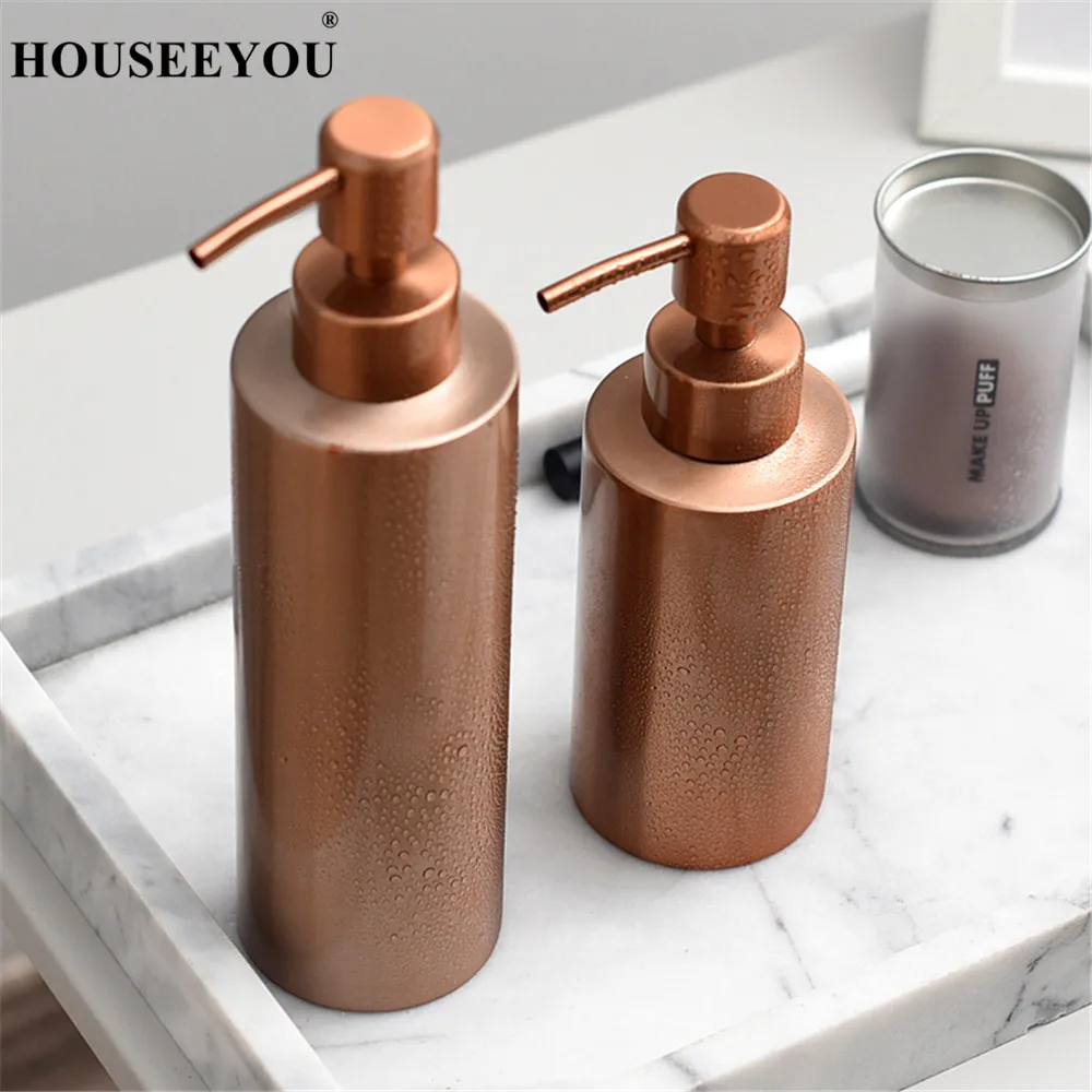 

Portable Hand Pump Liquid Soap Dispenser Lotion Shampoo Bottle Shower Gel Press Red Golden Stainless Steel Kitchen Bathroom Use