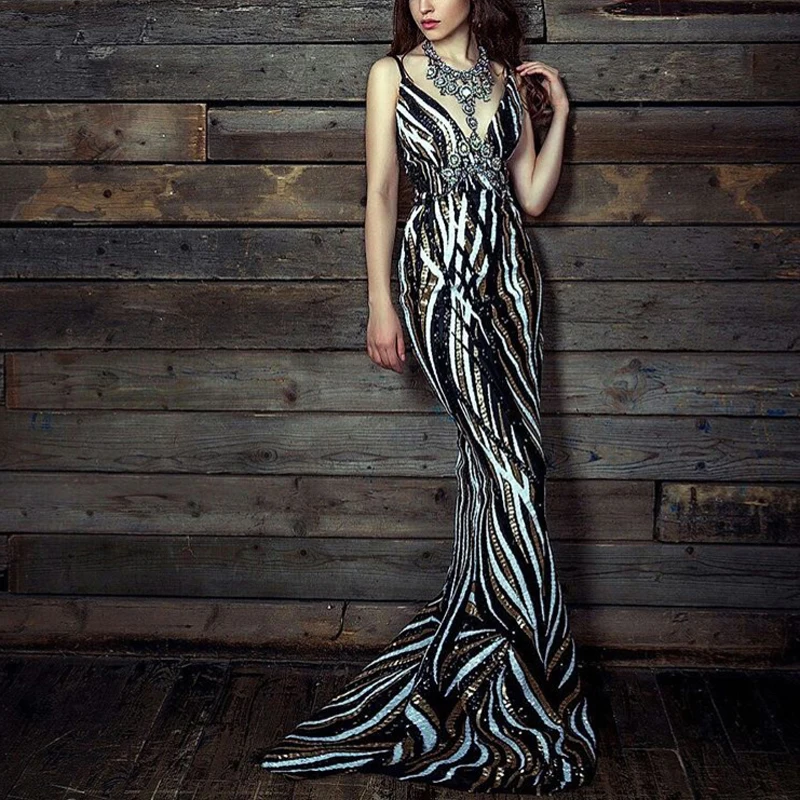 black and white striped sequin dress