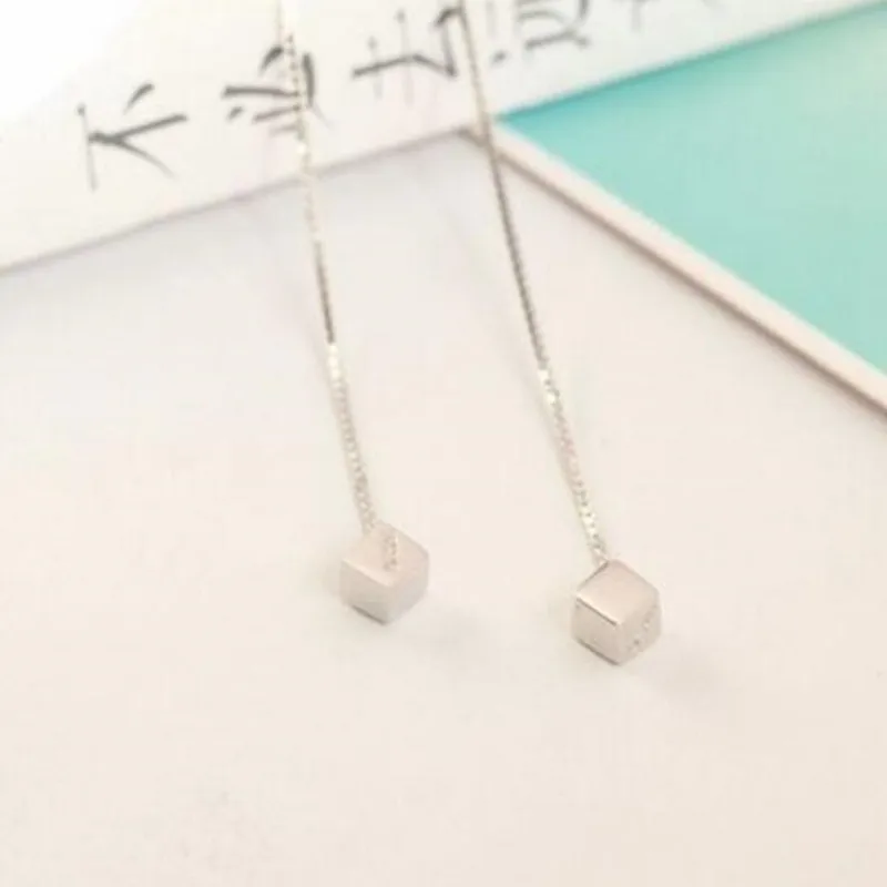 Трехмерная квадратная линия уха 925 пробы серебряные модные ювелирные изделия простые дикие анти-аллергические женские серьги SE205