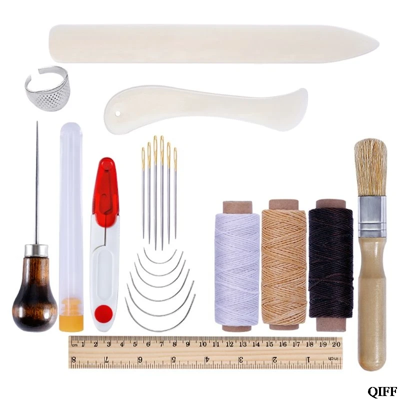 

Drop Ship&Wholesale 23pcs Leather Craft Working Hand Tools Kit Sewing Punch Stitching Awl Needle Thread Ruler Set APR29