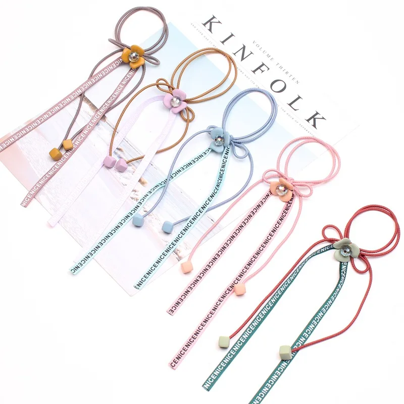 

5 pcs Women's children's new fashion streamers hair ring temperament crystal flower long head rope scrunchies hair accessories