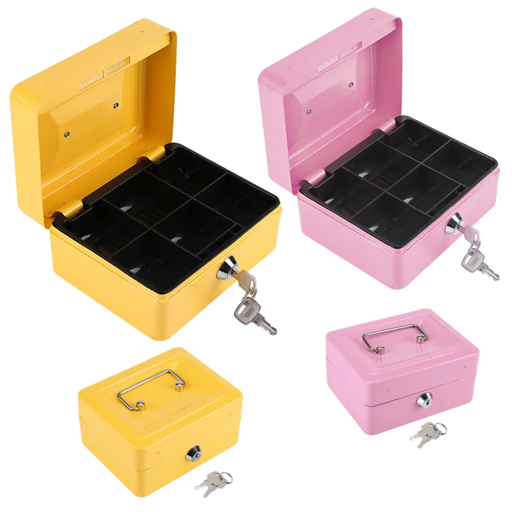 

1Pc Household Security Box Portable Steel Petty Lockable Cash Money Coin Safe Box with Key Lock Money Jewelry Safty