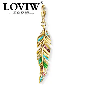 

Charm Pendant Golden Feather thomas sabor Fashion Jewelry Trendy Gift For Women Men Fit Bracelet