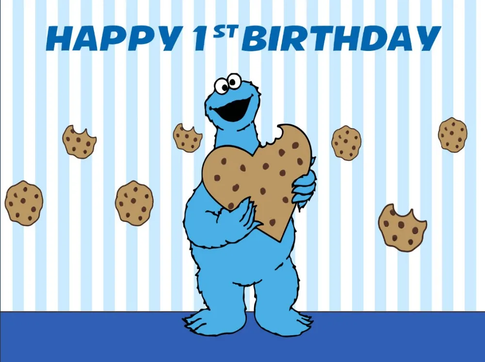 7x5FT Happy Birthday Cookie Sesame Street Custom Photo Studio Background Backdrop Vinyl 220cm x 150cm | Электроника