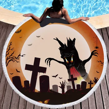 

Halloween Decoration Round Beach Towel With Tassel Kids Shower Bath Towels Microfiber Yoga Mat Tapestry Toalla Blanket 150cm