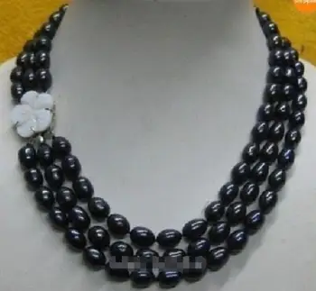 

3 rows 10-12 Black natural Pearl Necklace 17"-19" beautiful clasp