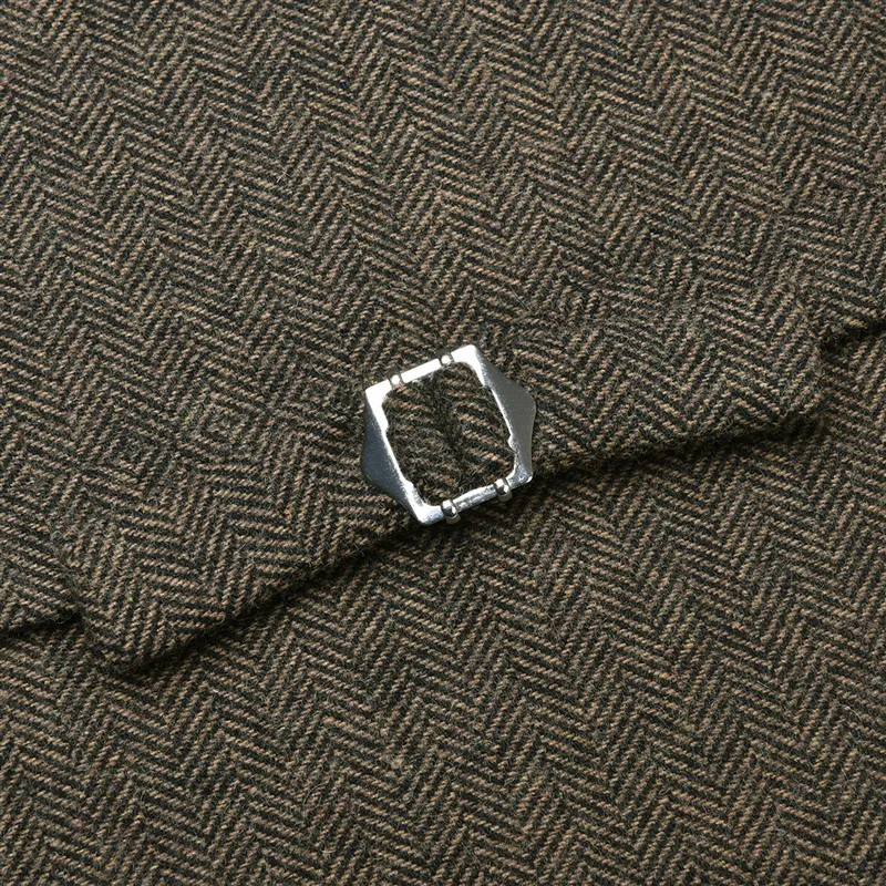 VOBOOM Khaki Tweed Men's Vest Suit Slim Fit Wool Blend Single Breasted Herringbone Waistcoat Men Waist Coat For Man 007 image 6