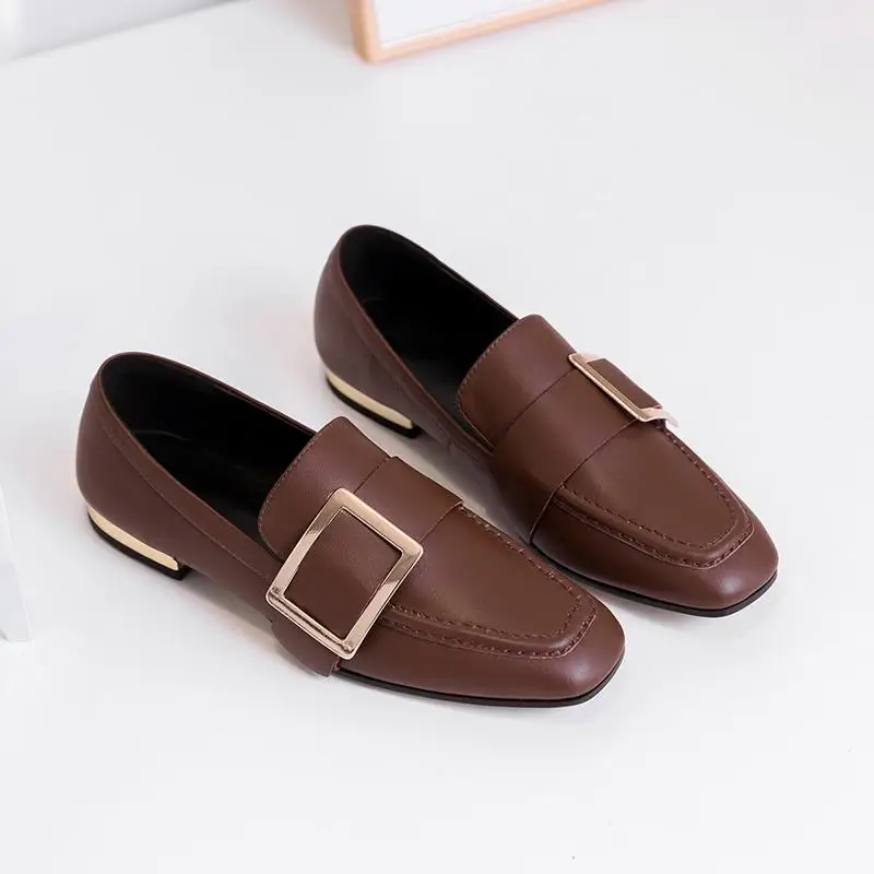 Olla De On Pisos Primavera Hebilla Mujer Conducción Genuino Streetwear Dedo Brown 2019 Casual Cuadrado Cuero L20 Pie Slip Del Krazing blanco Zapatos Modelo gdxEqYd