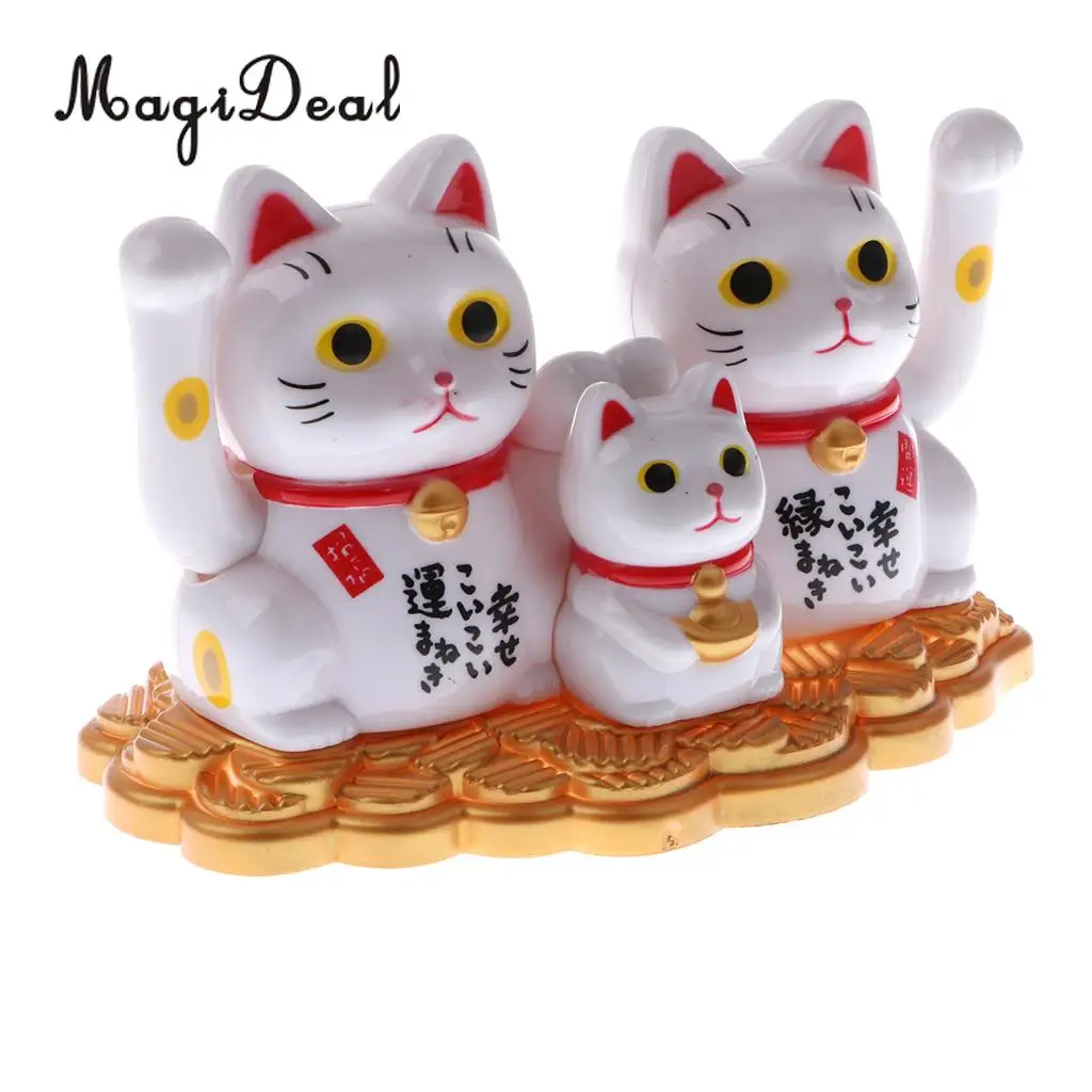 MagiDeal Hot Sale Solar Powered Bobbling Toy Waving Fortune Cat Family Home Office Desk Car Store Balcony Decor Children Toy