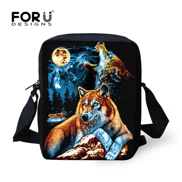 FORUDESIGNS/женская сумка-мессенджер серого цвета с объемным изображением волка; женская сумка через плечо; сумки-тоут для девочек; школьная сумка; Mochilas Infantils Mini - Цвет: W1717E