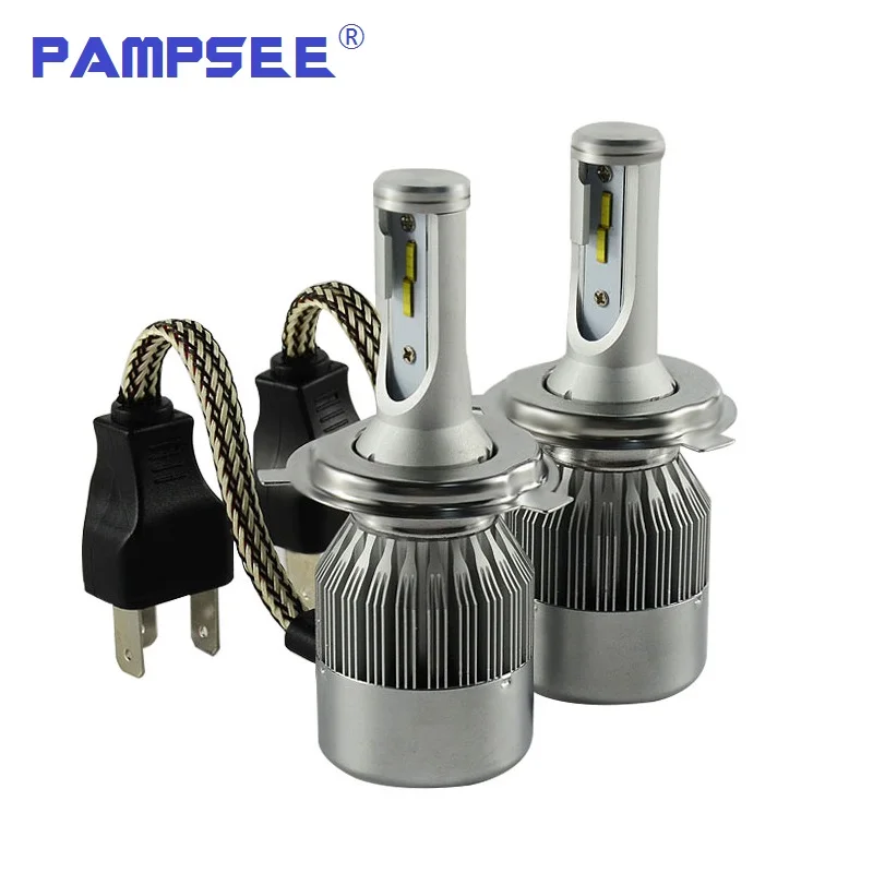 PAMPSEE C6F CSP Chip Led Headlight Bulb H3 H7 H4 H11 72W 7600LM Turbo Fan Cool White 6k Truck Replacement Kits LED Headlamp Bulb