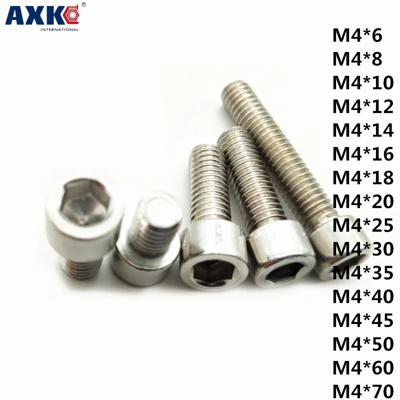 

AXK 1pcs 201 stainless steel cylindrical hexagon socket head screw GB70/DIN912 cup head screw M4*6mm-70mm