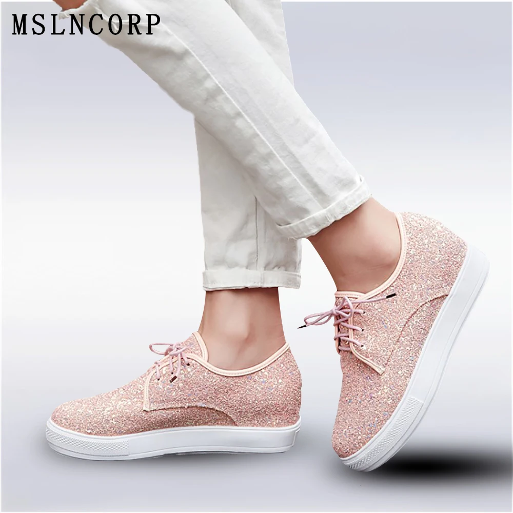 

Plus size 34-44 new Fashion heavy-bottomed shallow mouth of Casual shoes Platform Bling women shoes Lace-Up pedal Loafers Shoes