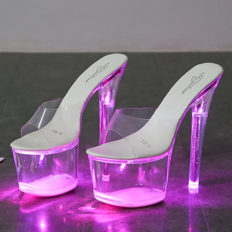 Large Size Sandals Clear Heel Light emitting PVC Platform