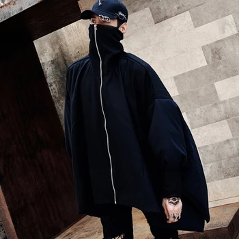 

New 2019 Hip-Hop High Street Winter Black Clothing Tide Men's Alternative Stage Costumes Loose Large Size Cotton Clothes Coat