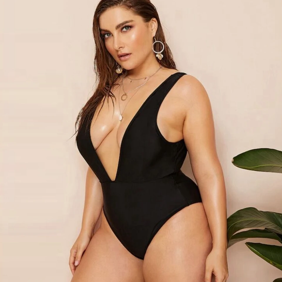 black plunge swimsuit