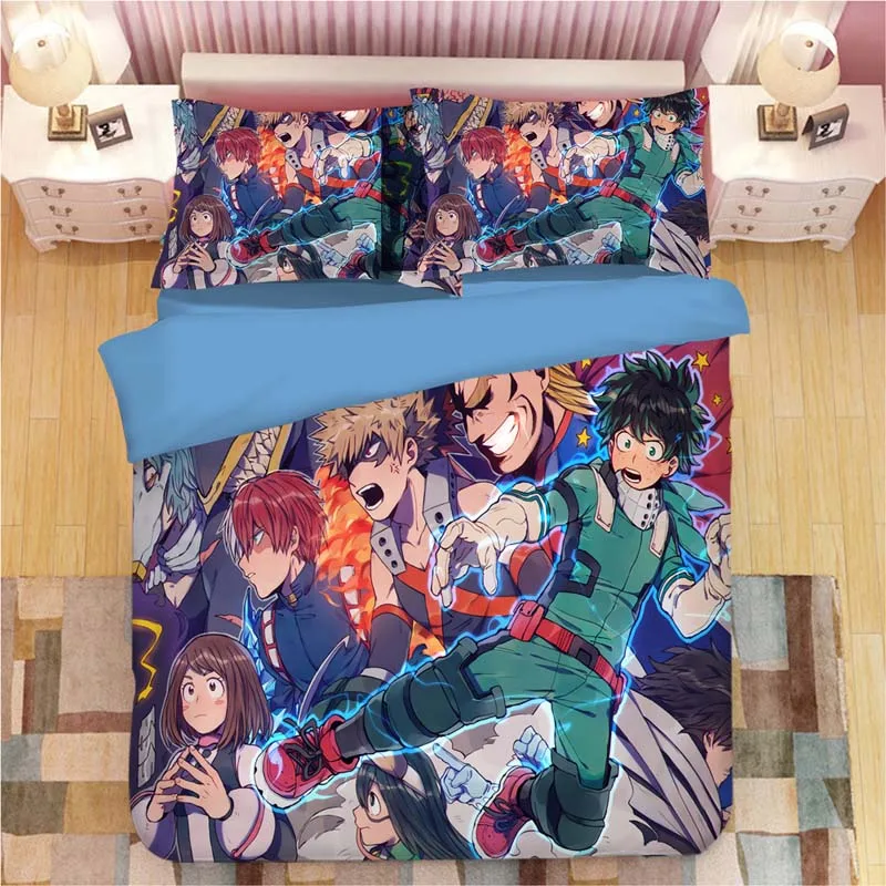 Набор постельного белья с изображением героев мультфильма «Мой герой», пододеяльник, наволочки, аниме, один для всех постельных принадлежностей, льняное постельное белье - Цвет: 7