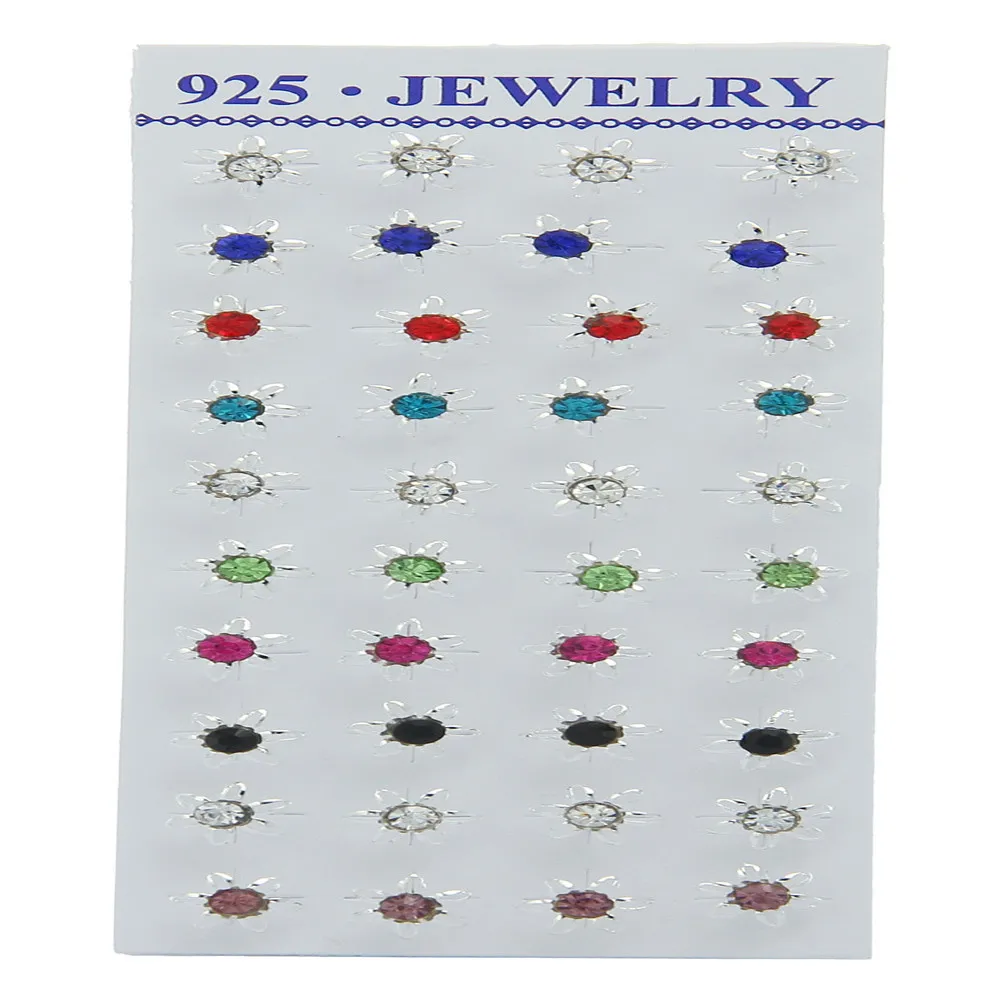 40 шт./пакет 925 стерлингового серебра серьги персонажа браслеты с подвесками в виде лепестков, с украшением в виде кристаллов, разноцветные, женские серебряные серьги с Для женщин серьги