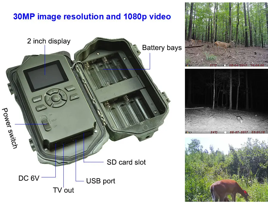 Bolyguard Невидимый ИК 110 градусов настоящий дикий угол 30MP 1080P охотничий Трейл игровые камеры поддержка игры вызов 2 дюймов ЖК-фото ловушки