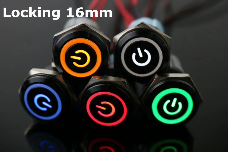Locking LED 16mm À Prova D’ Água de Metal Botão Interruptor mantido Travamento botão interruptor de metal 5 V 12 V 24 V 220 V H