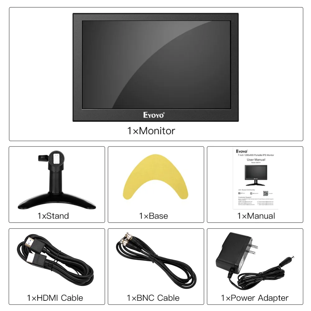 Eyoyo 7 дюймов EM07H Портативный 1280x800 HD lcd компьютер и ТВ дисплей CC tv экран видеонаблюдения hdmi lcd мониторы