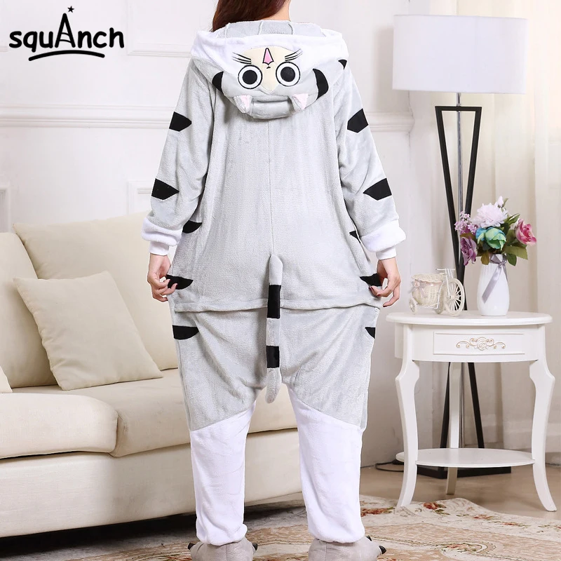 Cartoon Animal Kigurumis Chi Onesie Lovely Cat Pajama Women Adult Warm Thick Flannel Sleep Overalls Carnival Festival Party Suit