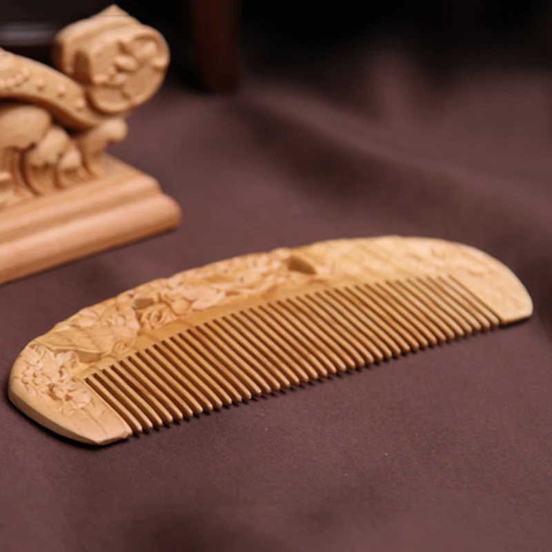 Резная карманная деревянная расческа из натурального персикового дерева Антистатические Массажные расчески для здоровья винтажные щетки для волос инструмент для укладки волос