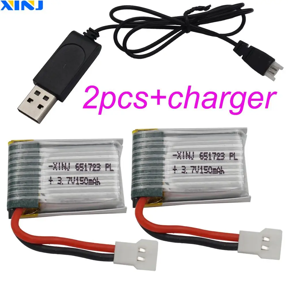 Charger+2pcs 3.7V 150 mAh 20C 651723 XH2.54 Polymer Li Battery For JRC H20 H36 NH010 Drone Efficient Mini Four-axis Aircraft