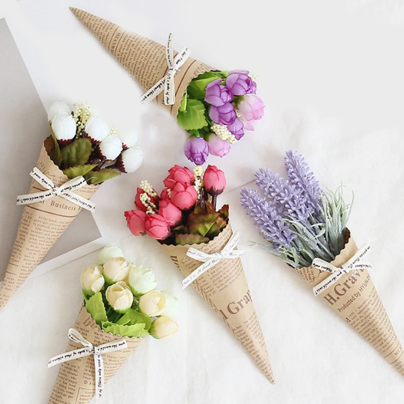 

Mini Paper tube flower Popular Wedding Pure and fresh Decoration Photo props bouquet Dried flowers Birthday Present Accessories