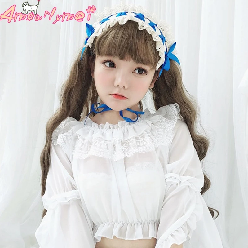 

Vintage Women's Lolita Shirt Japanese Style Mori Girl Sweet Trumpet Sleeve Chiffon Ruffles Blouse Kawaii Princess Lace Tops
