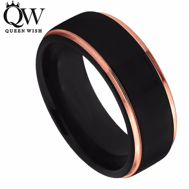 queenwish tungsten wedding ring 8mm for men women black rose gold stepped edge polished engagement - Tungsten Wedding Rings queenwish tungsten wedding ring 8mm for men women black rose gold stepped edge polished engagement - Tungsten Wedding Rings