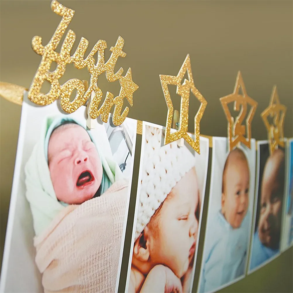 1 set recién nacido 1-12 meses bebé foto Banner con Clip bebé ducha unicornio/Estrella Banner 1 er cumpleaños decoración de fiesta suministros