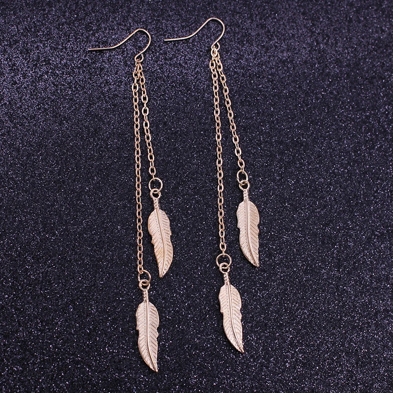 Мода сплава ухо Jewelry длинные металлические Перо Серьги для Для женщин чешские