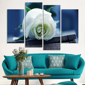 

Frame Pictures Home Decor Living Room Painting 4 panel Pure white rose flower HD Printed Modern Canvas Wall Art Modular Poster
