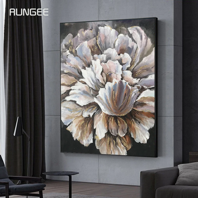 

100% Hand Painted Abstract Flowers Art Oil Painting On Canvas Wall Art Wall Adornment Pictures Painting For Live Room Home Decor