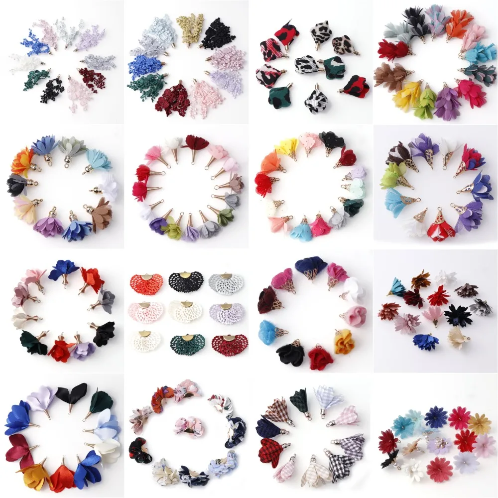 

1 Pack Colorful Flower Shape Fabric Silk Tassel For Purl Macrame DIY Jewelry Key Chain Cellphone Straps Earring Necklace Pendant