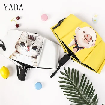 

YADA Cartoon Cats&pigs Fully Automatic Umbrella Sunny Rain uv AnimalUmbrella For Women Windproof Manual Folding Umbrellas YS670