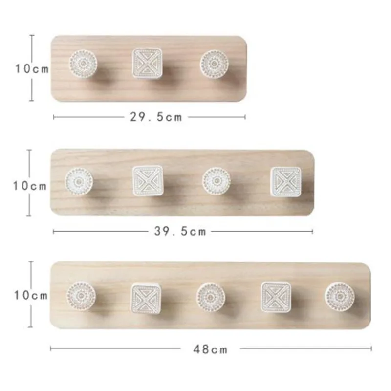 Nordic Стиль деревянный настенный стеллаж для хранения крюка ключ шляпа Полотенца вешалка Спальня стене висит украшение 3/4/5 рядов