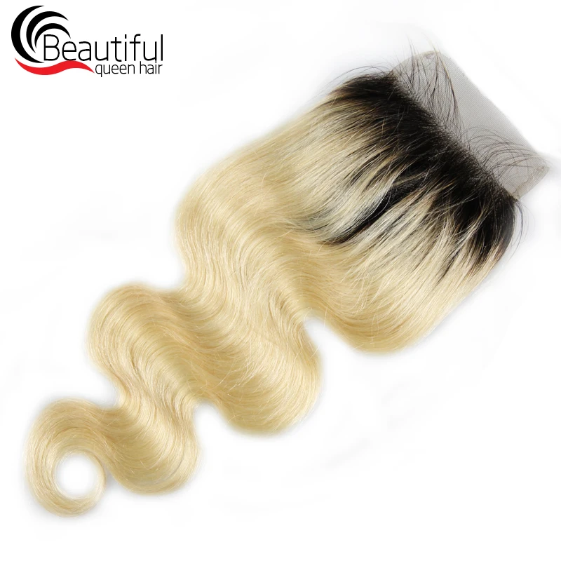 1b/613 Blond Lace Frontal Brazilian Body Wave Human Hair closure 4x4 Free Part 10-20 Inch Remy Hair Beautiful Queen Hair