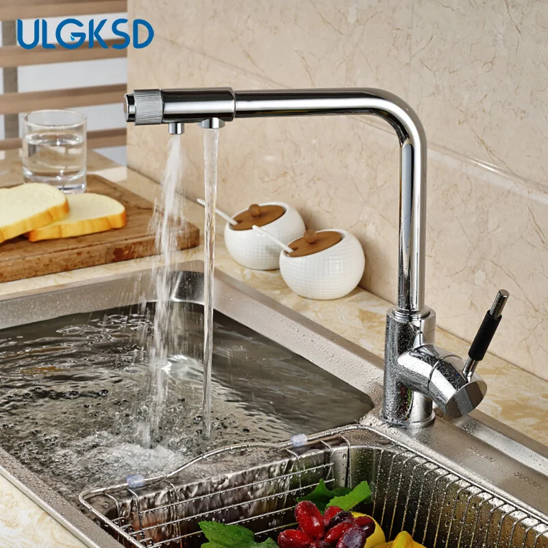Ulgksd Chrome Brass Pure Water Kitchen Sink Faucet Swivel Spout