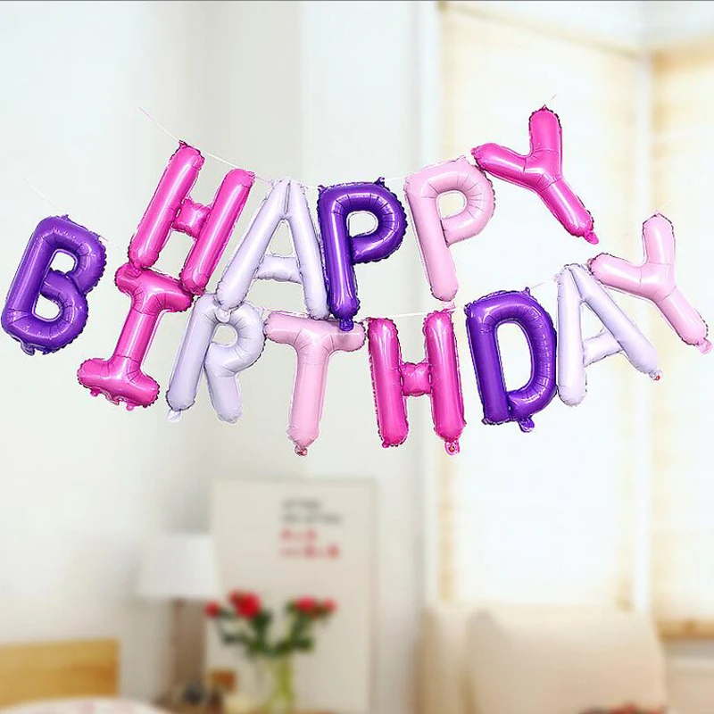 

Candy colour 16 inch birthday balloons letters aluminum balloons with hanging holes lanyard birthday balloon party decoration