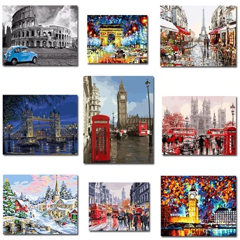 

Frameless DIY Oil Painting Pictures By Numbers world famous buildings On Canvas Wall Art For Living Room Home Decoration