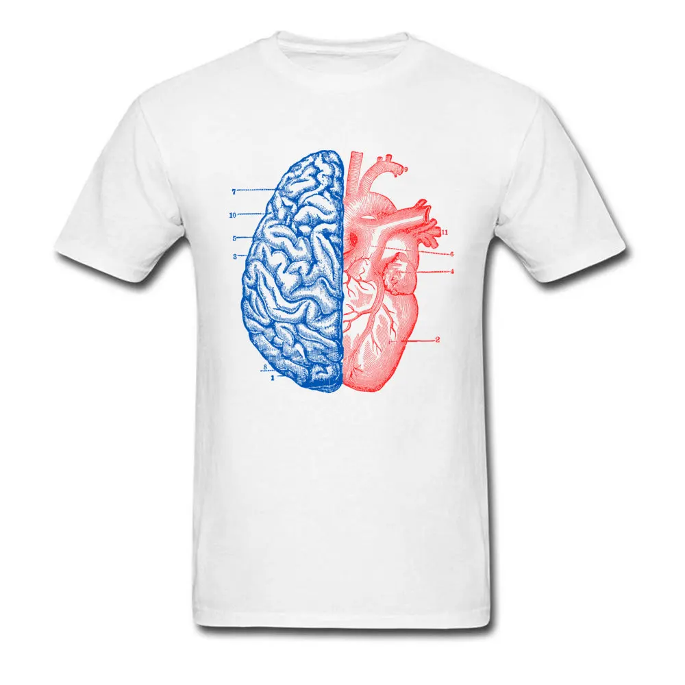 

Men T-shirts Heart & Brain 3D Print Tops & Tees Cotton Round Collar Short Sleeve T Shirts Lovers Day Novelty Gift Clothing White