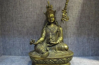 

Nepal Folk Classical 100% Bronze 24K Gold Padmasambhava master Buddha Statue